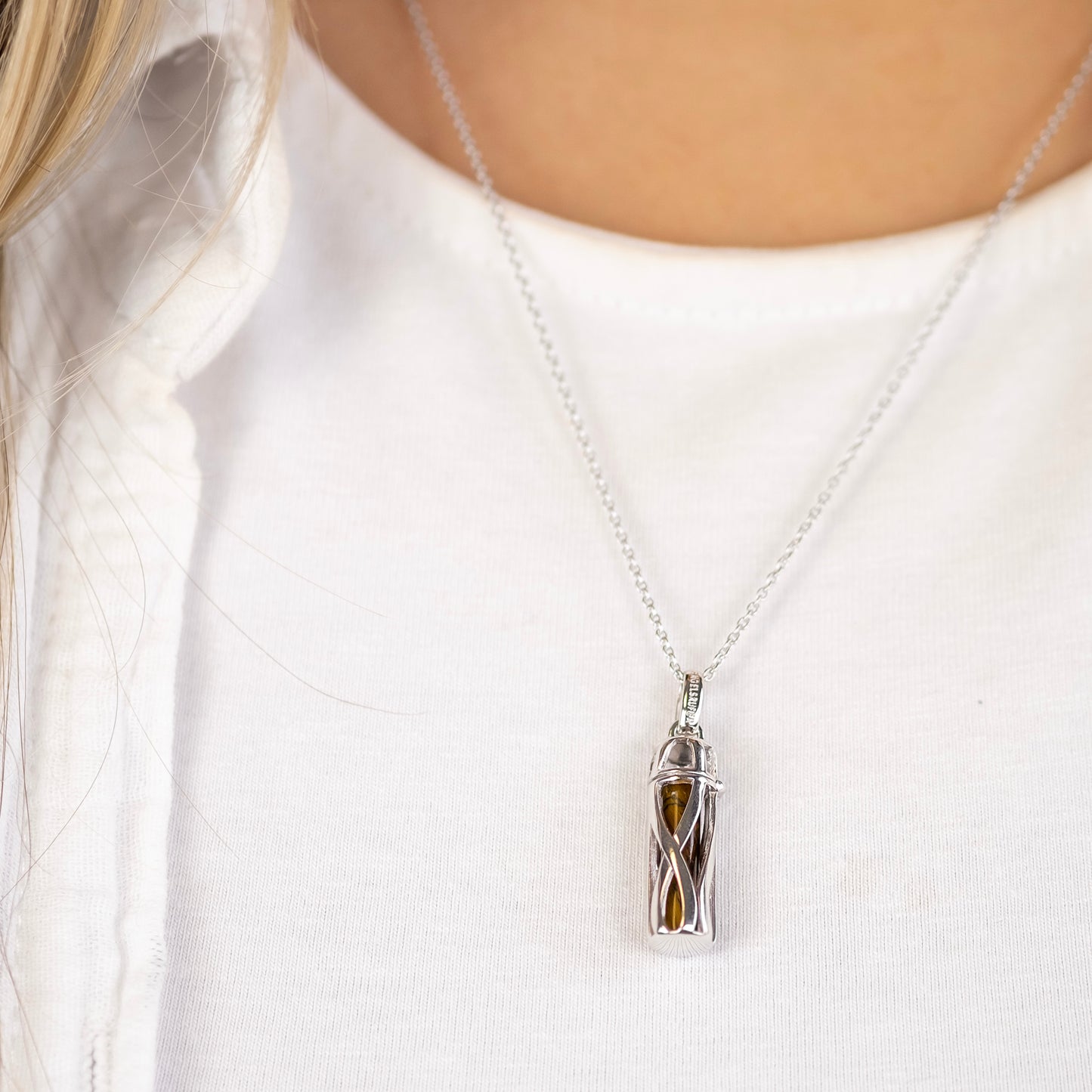 Halskette 925er Silber Powerful Stone mit Kraftstein Tigerauge Größe S