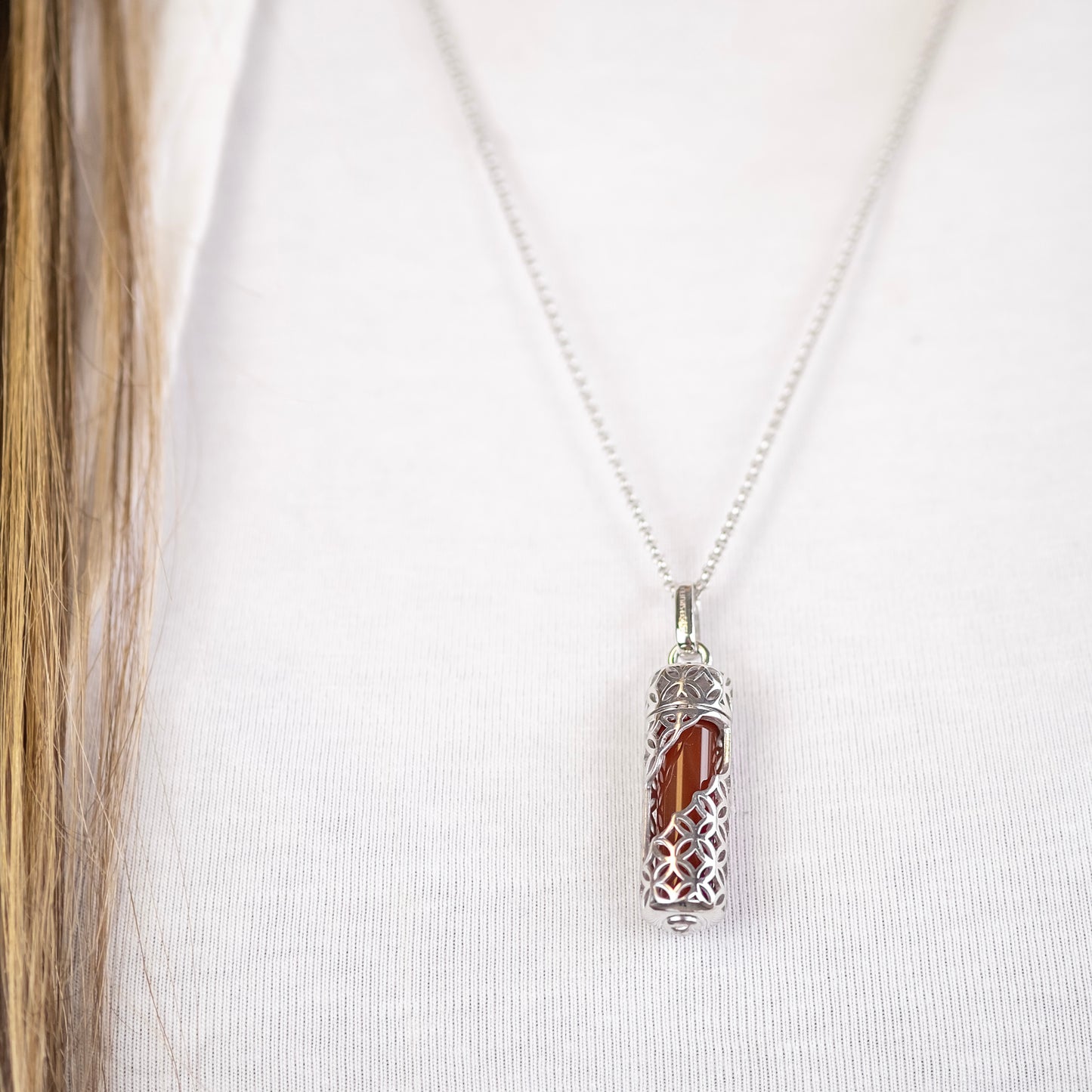 Halskette 925er Silber Powerful Stone mit Kraftstein Roter Jaspis Größe M