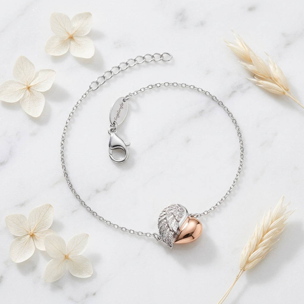 Armband 925er Silber Herzflügel Bicolor mit Zirkonia