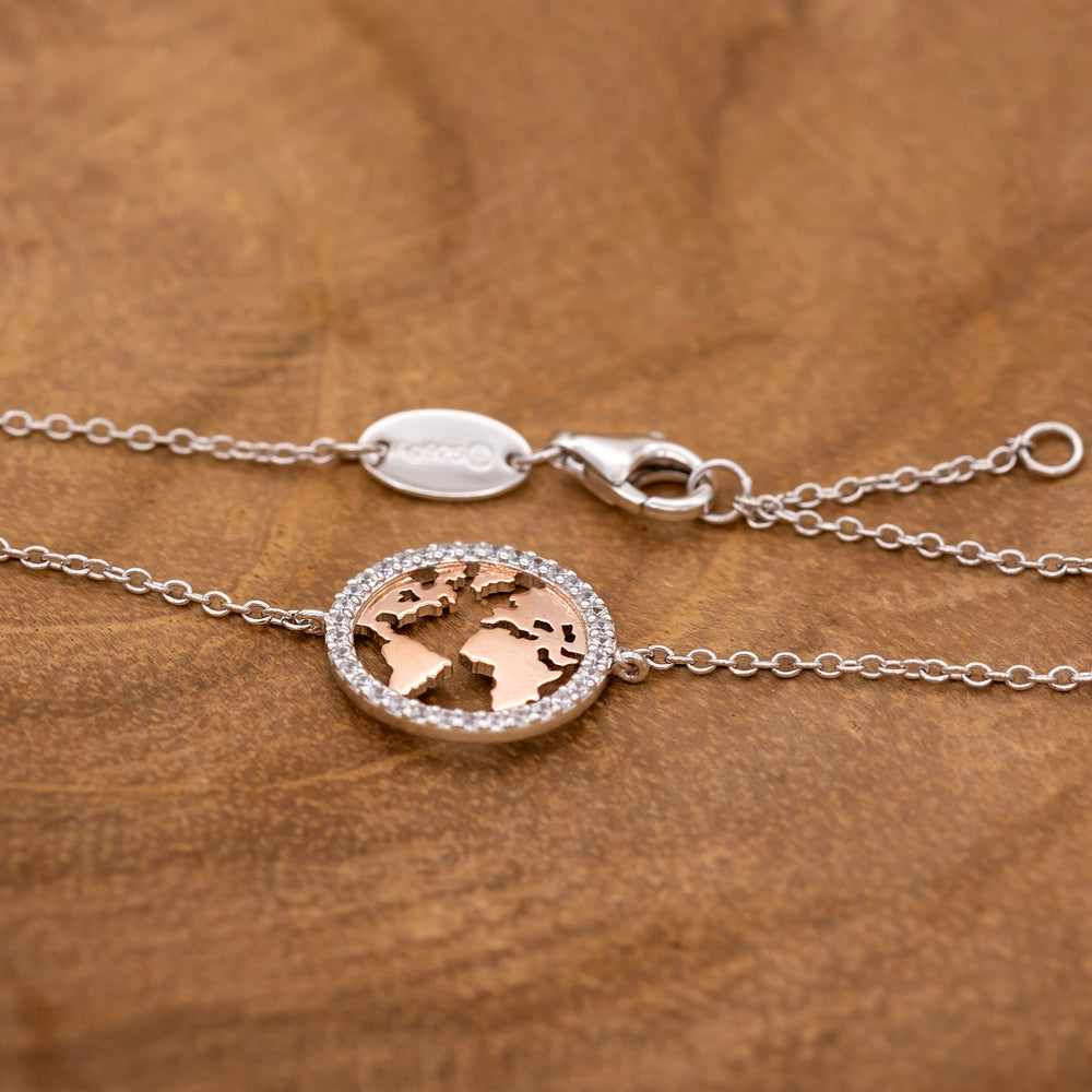 Armband 925er Silber Welt Bicolor mit Zirkonia