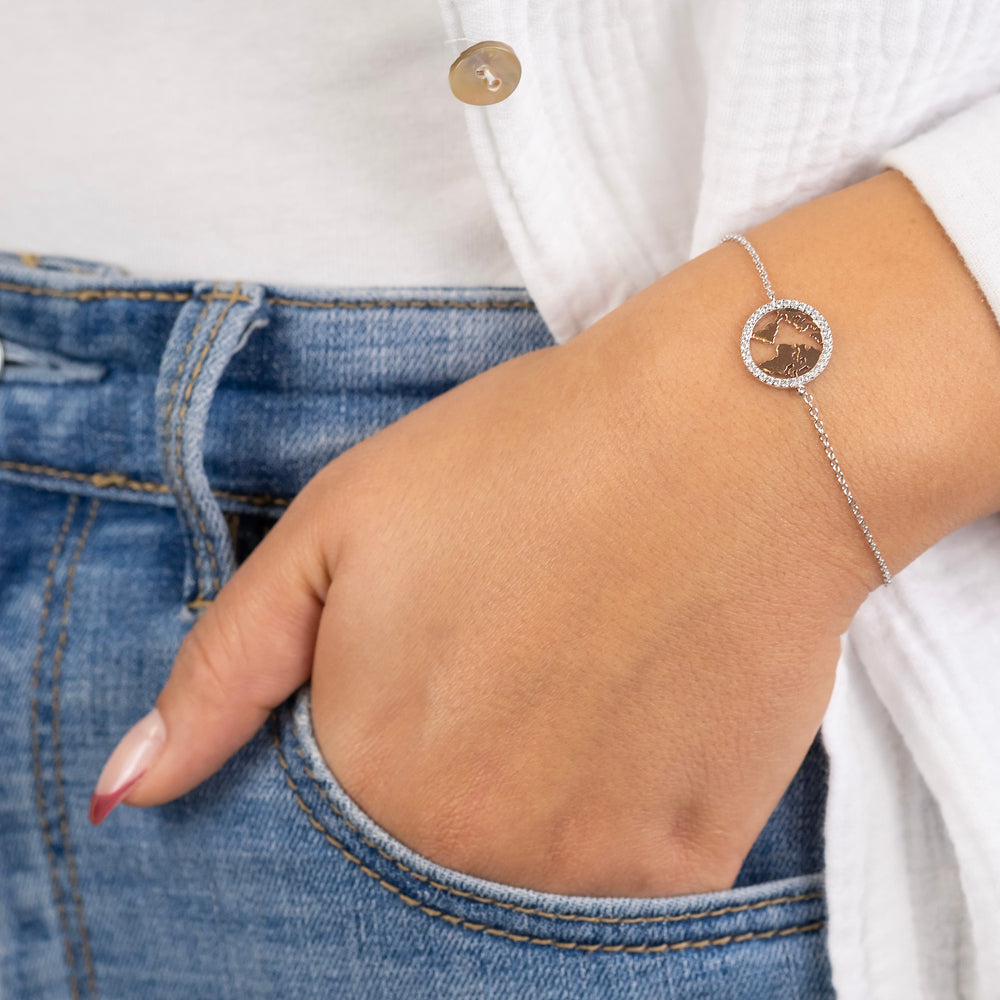Armband 925er Silber Welt Bicolor mit Zirkonia