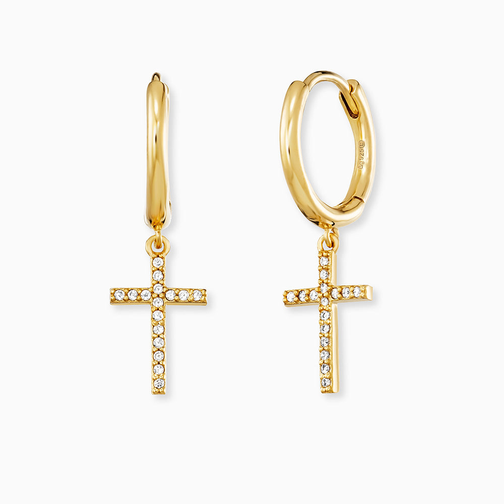 Creole 925er Silber Kreuz Gold mit Zirkonia