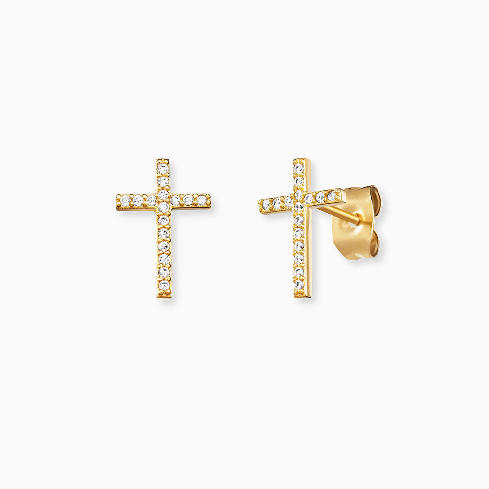 Ohrstecker 925er Silber Kreuz Gold mit Zirkonia
