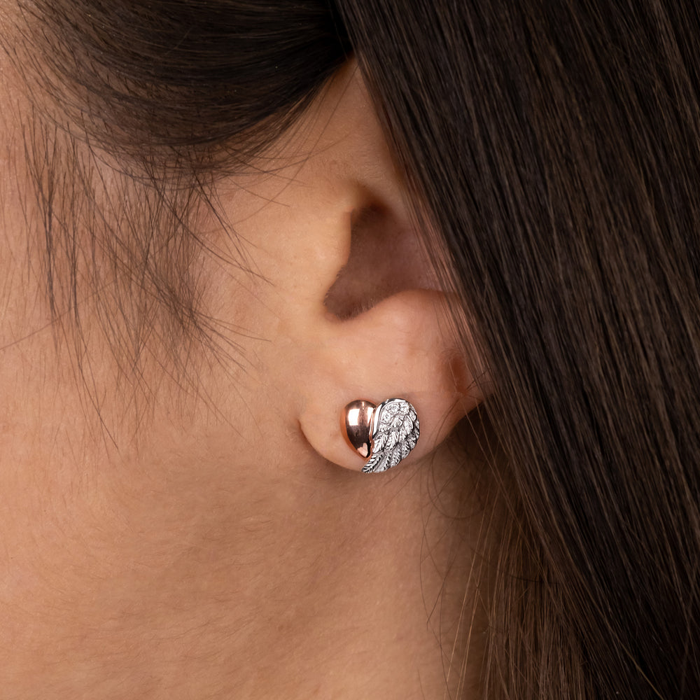 Ohrstecker 925er Silber Herzflügel Bicolor Roségold mit Zirkonia