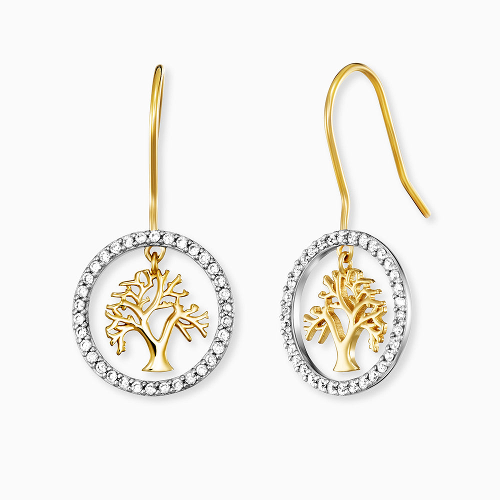 Ohrhänger 925er Silber Lebensbaum Bicolor Gold mit Zirkonia