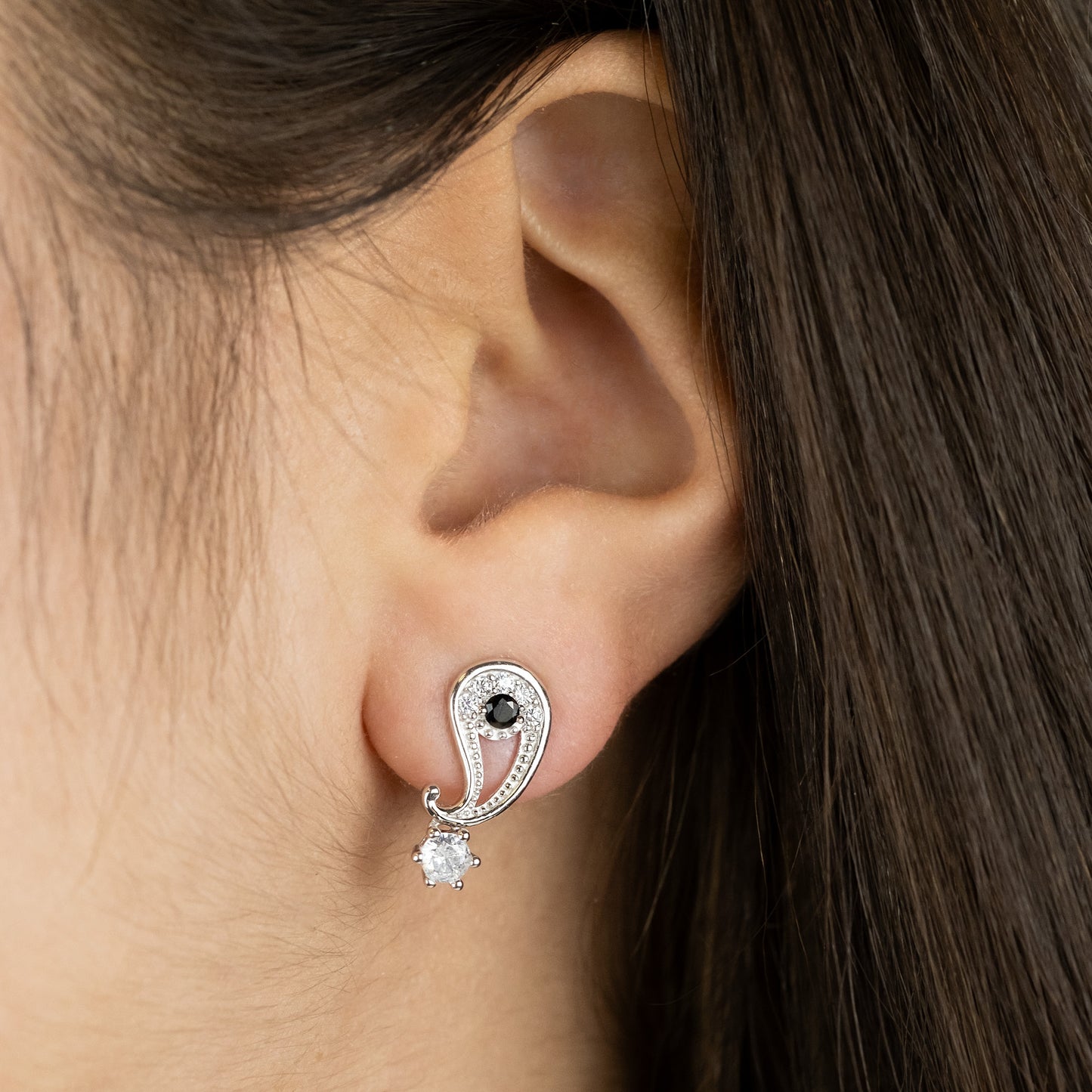 Ohrstecker 925er Silber Yin Yang mit Zirkonia