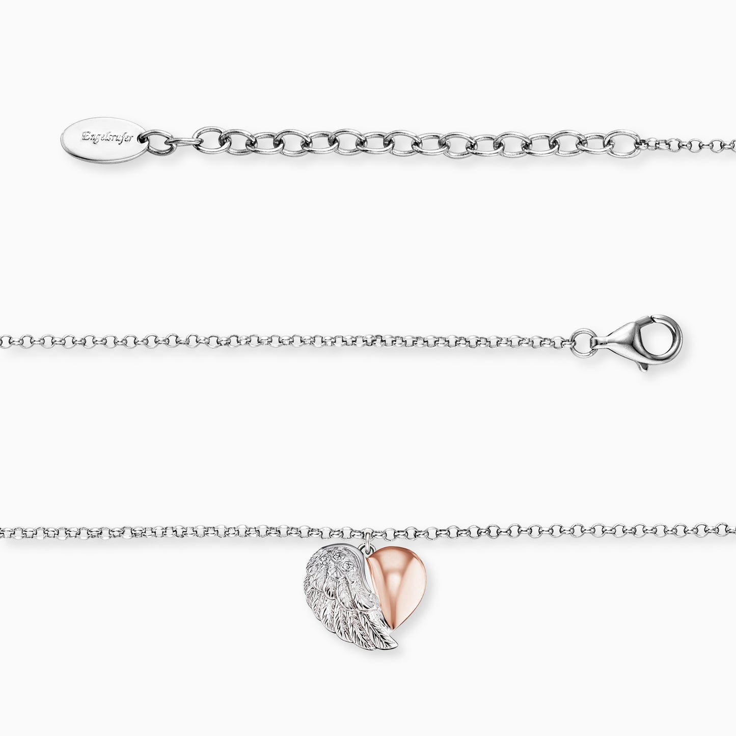 Fusskette 925er Silber Herzflügel Bicolor