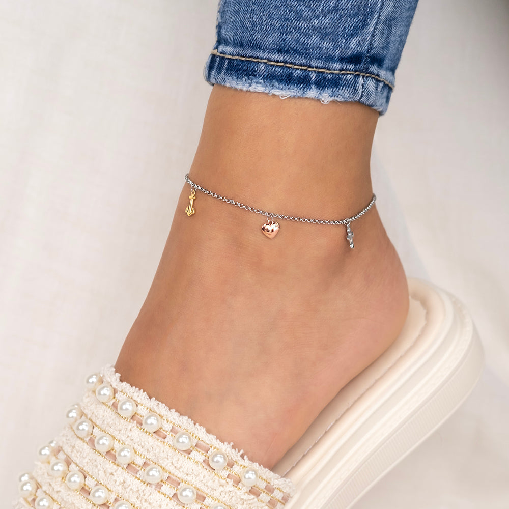 Fußkette Edelstahl Glaube Liebe Hoffnung Tricolor
