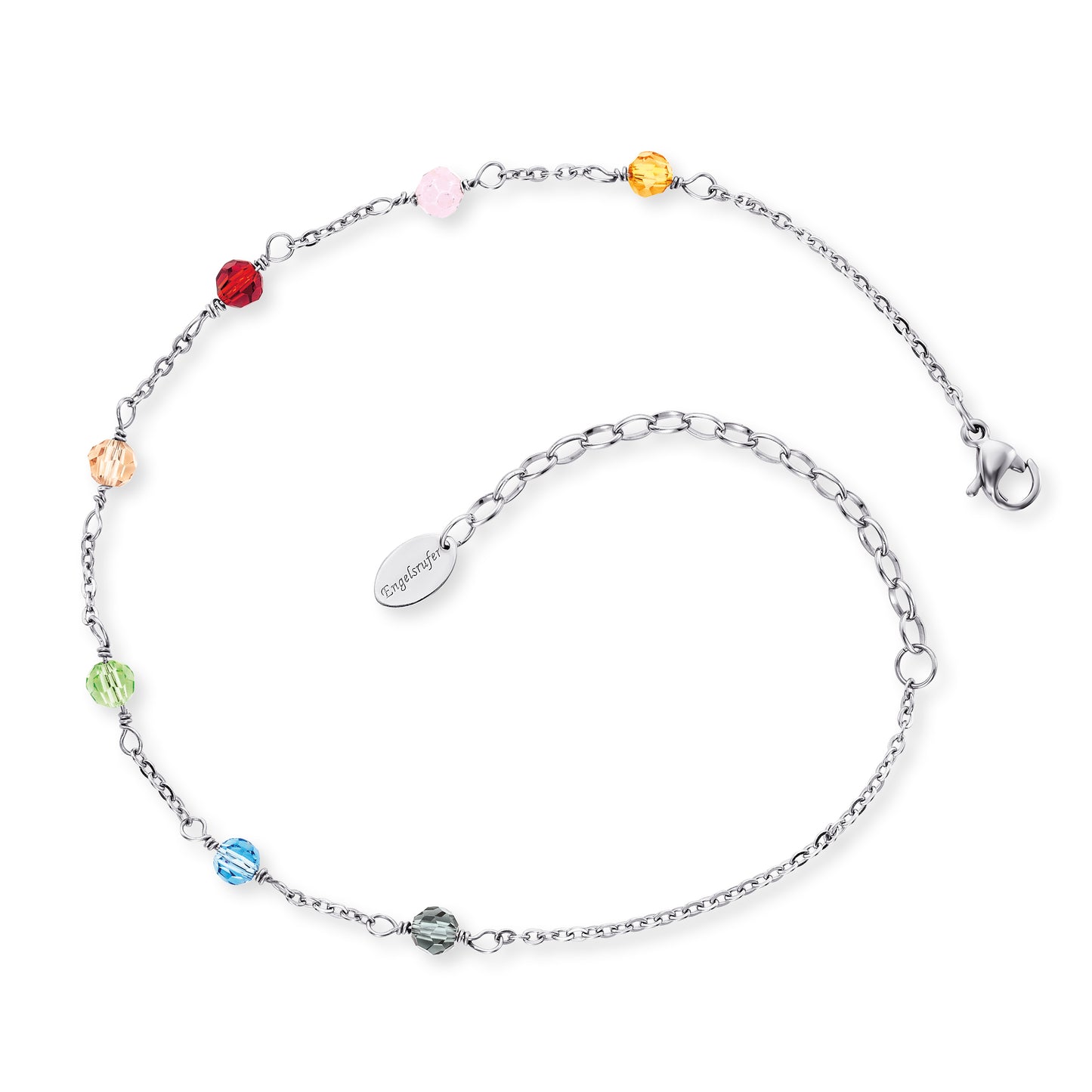 Fußkette Edelstahl Flügel mit Glasperlen Multicolor