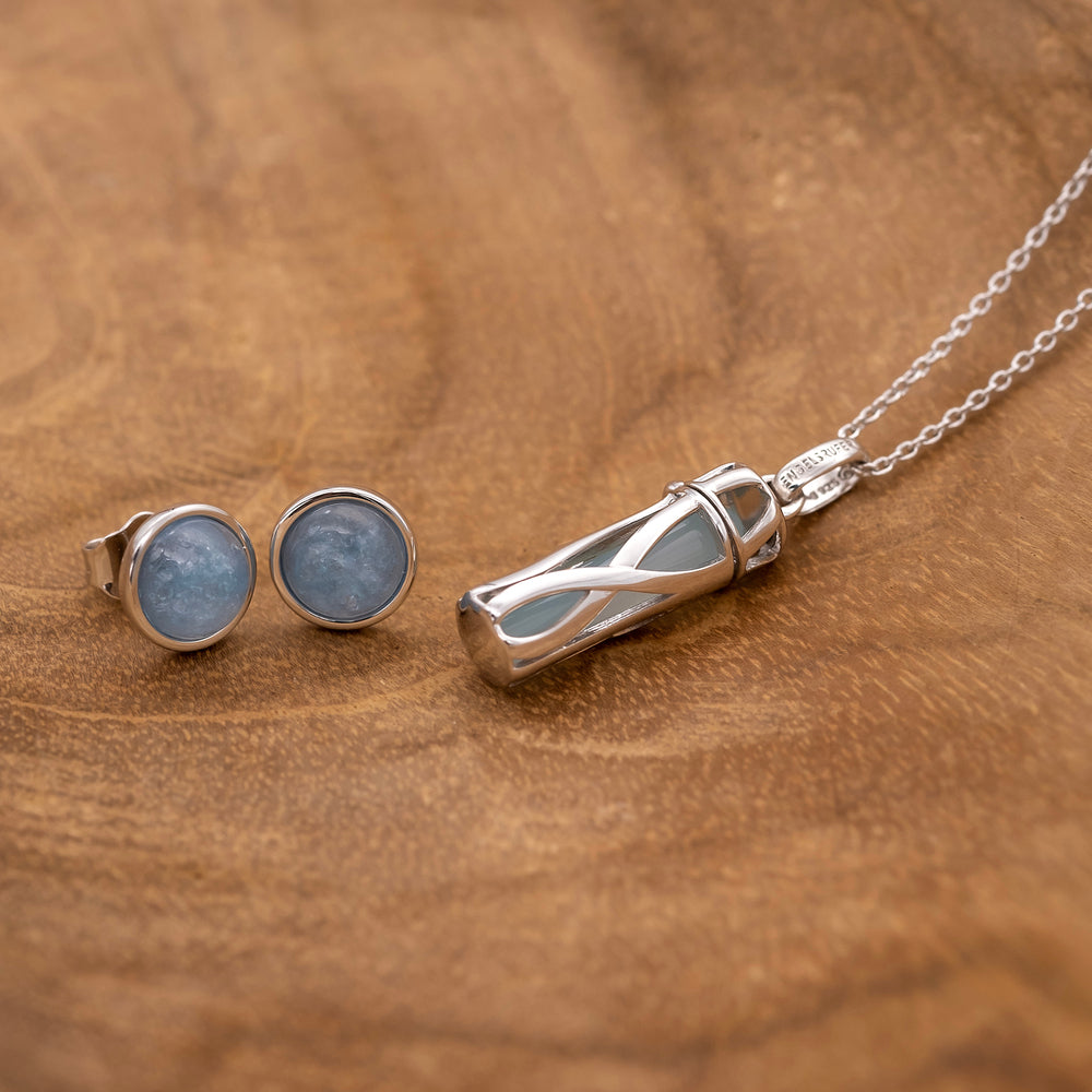 Halskette 925er Silber Powerful Stone mit Kraftstein Blauer Achat Größe S