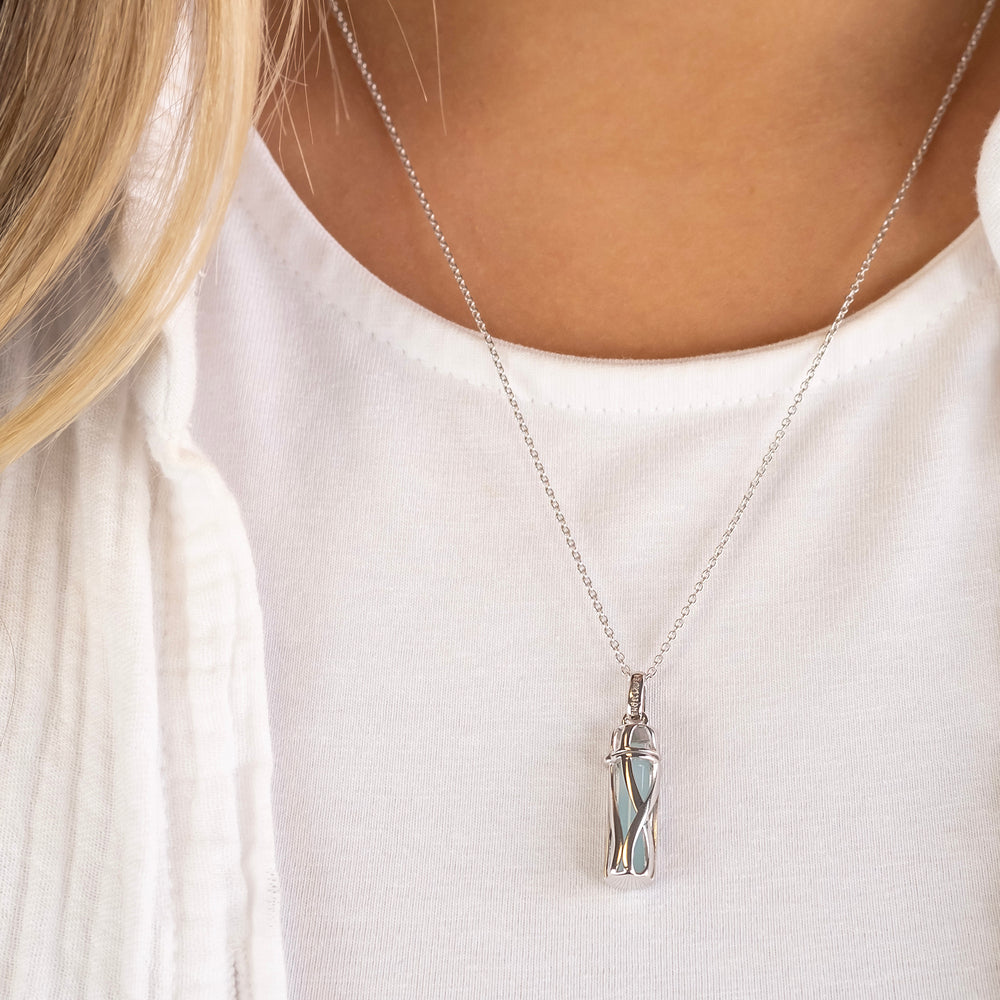 Halskette 925er Silber Powerful Stone mit Kraftstein Blauer Achat Größe S