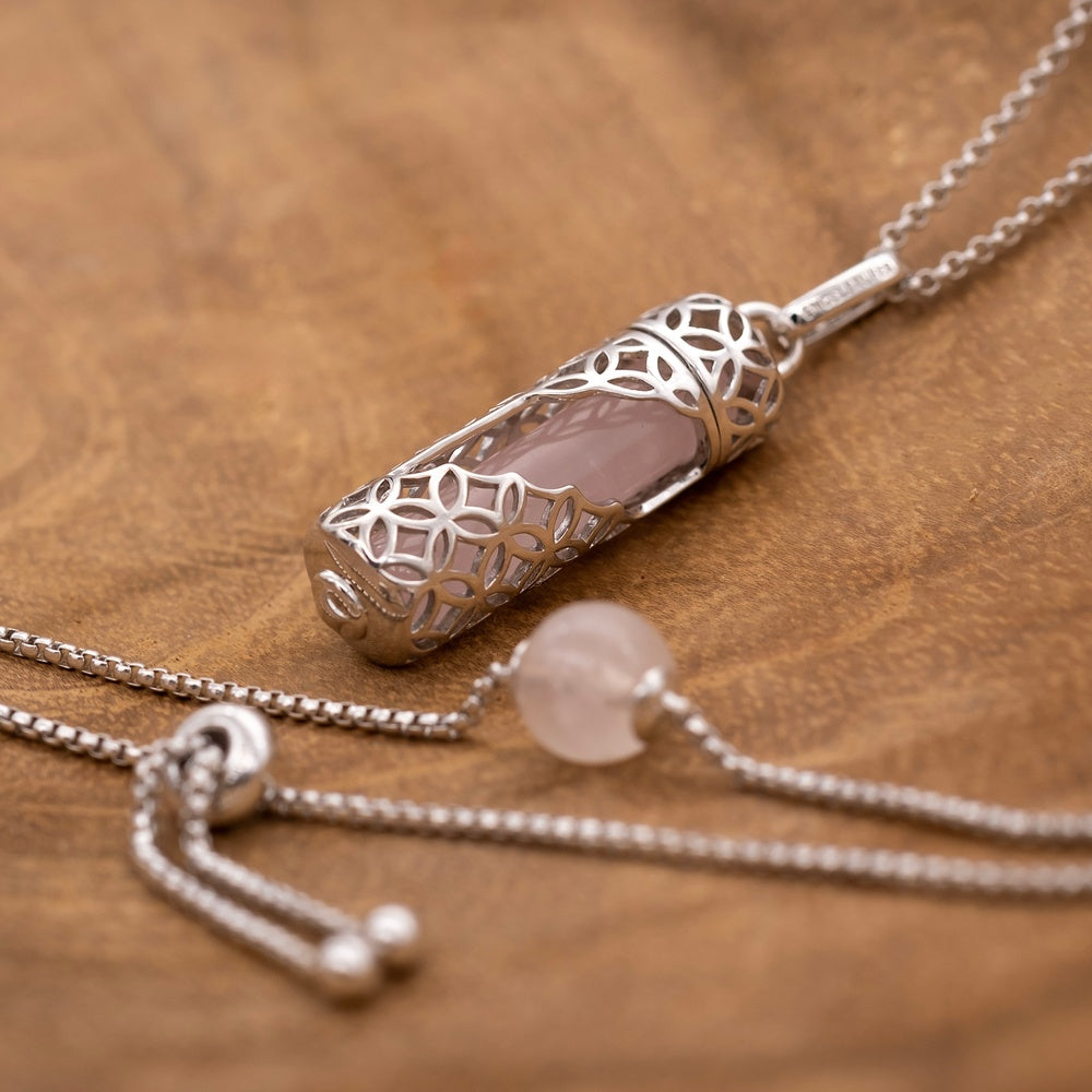 Halskette 925er Silber Powerful Stone mit Kraftstein Rosenquarz Größe M