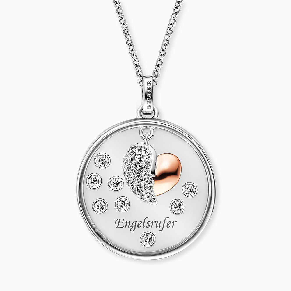Halskette 925er Silber Glaslinse Herzflügel Bicolor mit Zirkonia