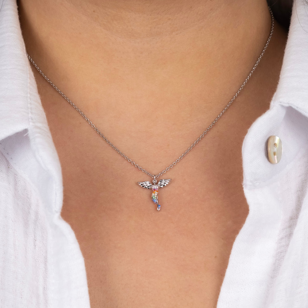 Halskette 925er Silber Schutzengel mit Zirkonia Multicolor