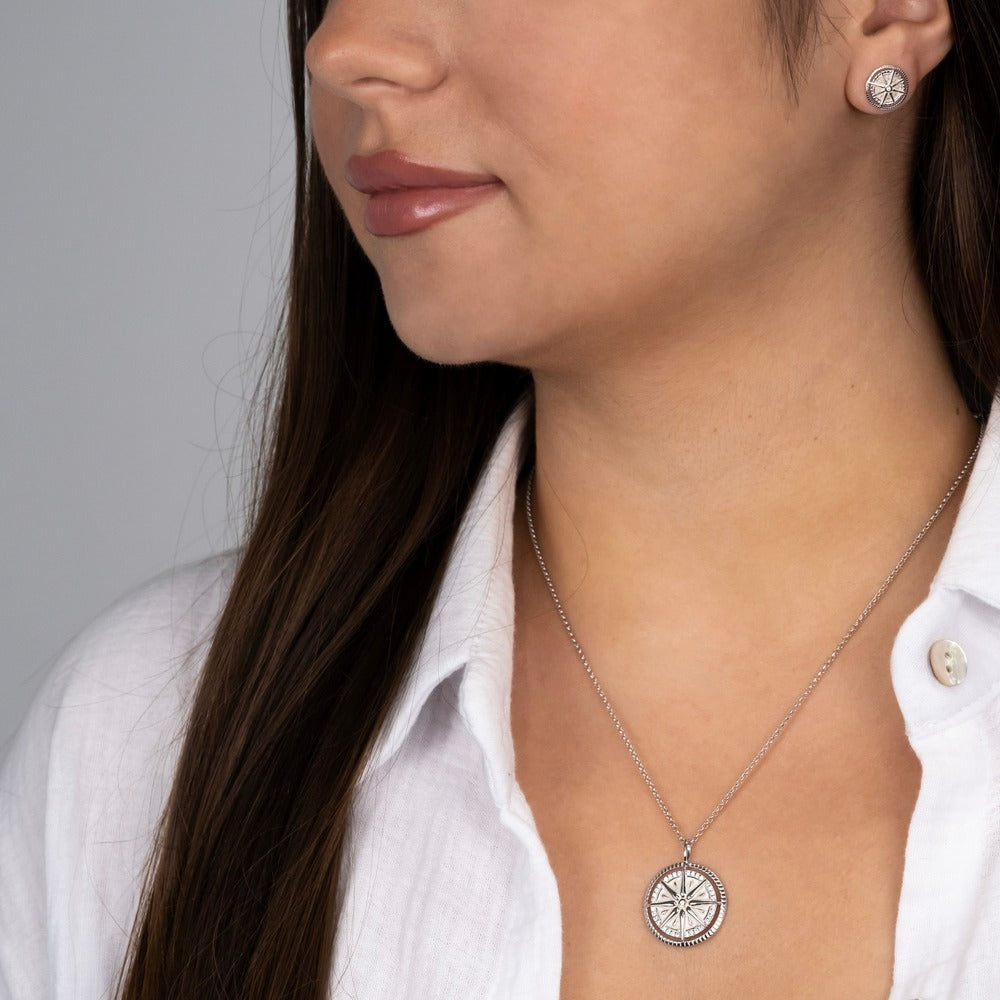 Halskette 925er Silber Windrose mit Zirkonia