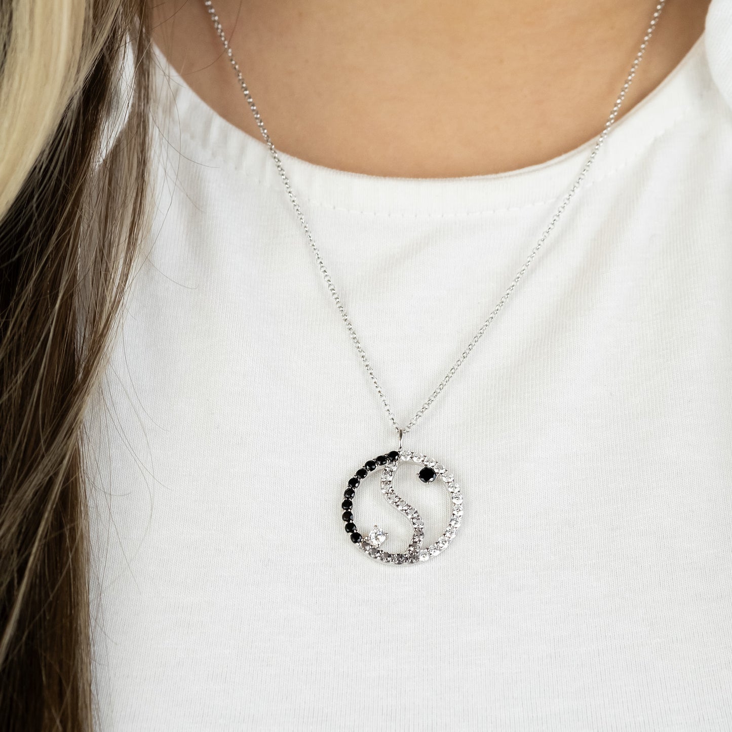 Halskette 925er Silber Yin Yang mit Zirkonia
