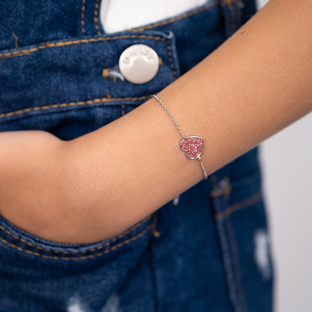 Kinder Armband Edelstahl Glitzerherz mit Emaille