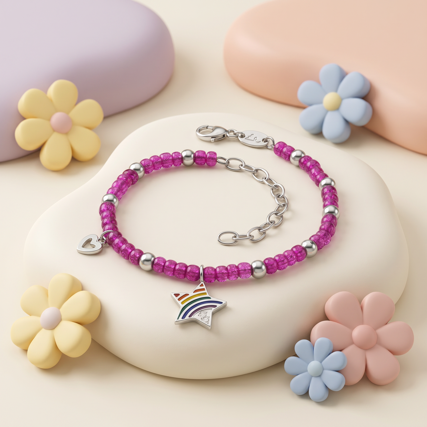 Kinder Armband Edelstahl Stern Regenbogen mit Zirkonia