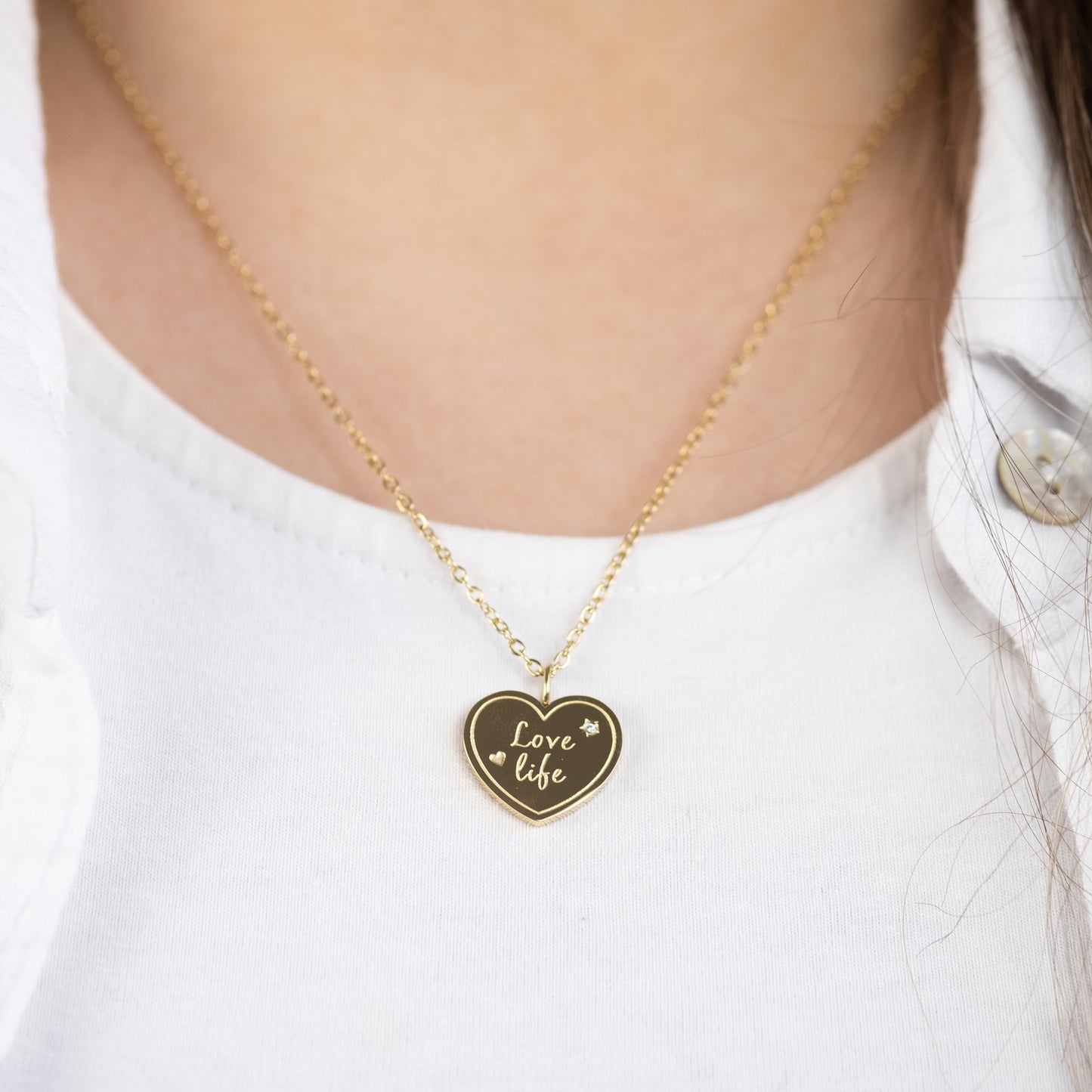Grußkarte Love mit Halskette Edelstahl Gold