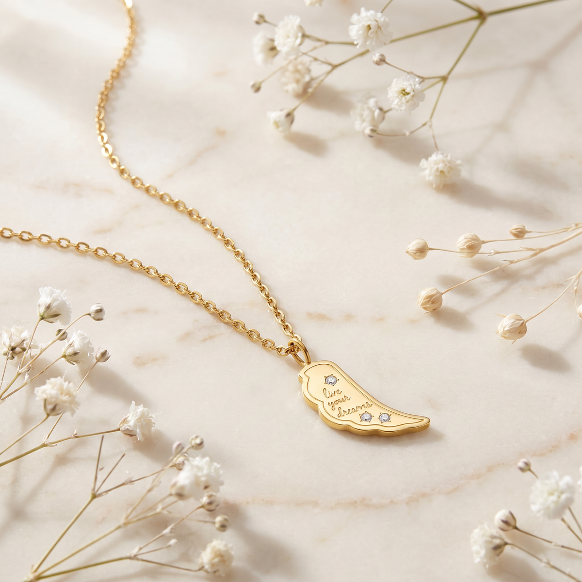 Halskette Edelstahl Gold mit Grußkarte Live Your Dream