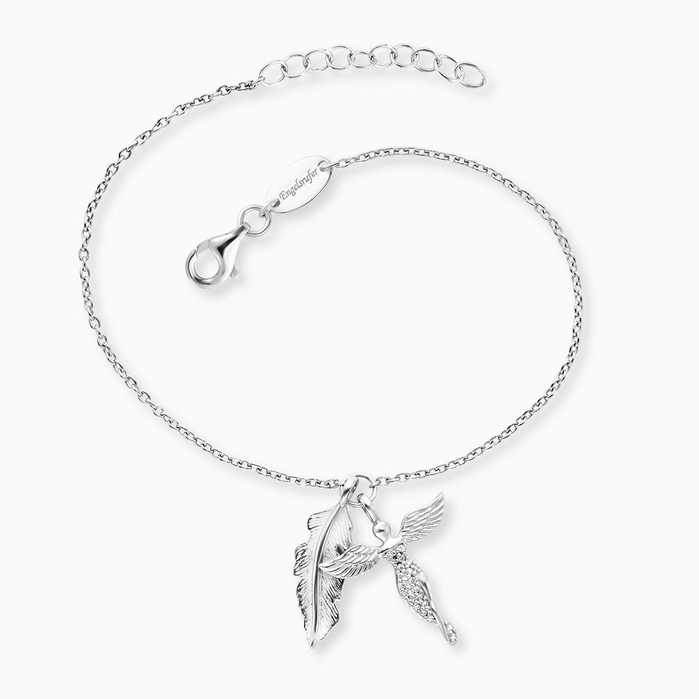 Armband 925er Silber Schutzengel Feder mit Zirkonia