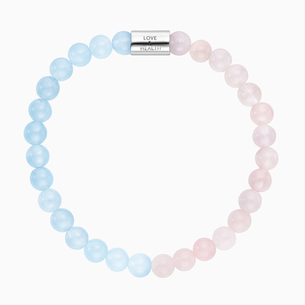 Armband 925er Silber mit Kraftstein Rosenquarz und Blauer Achat - S / M