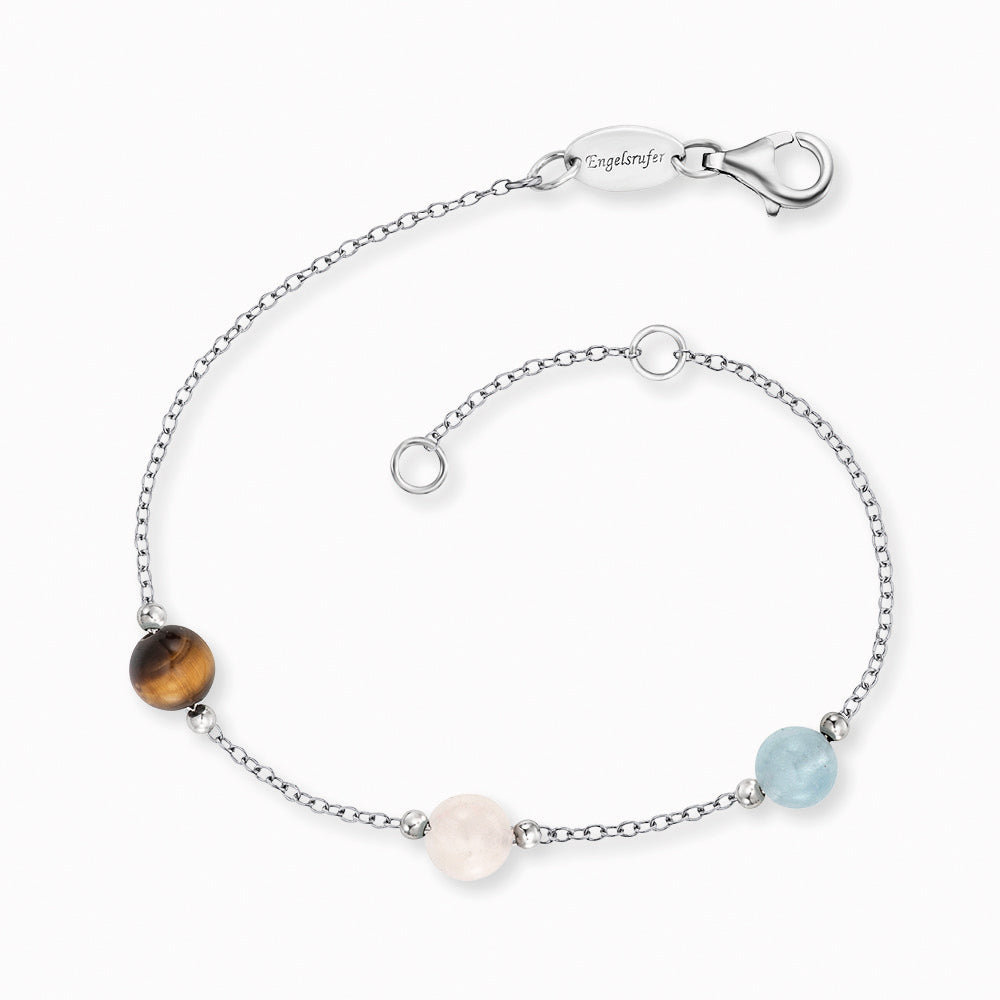 Armband 925er Silber mit Kraftsteinen Tigerauge Rosenquarz Blauer Achat