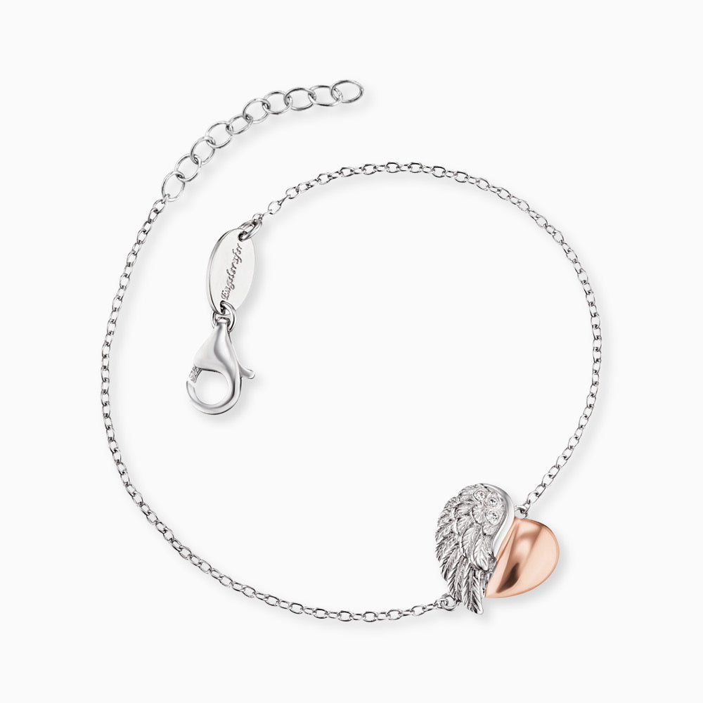 Armband 925er Silber Herzflügel Bicolor mit Zirkonia