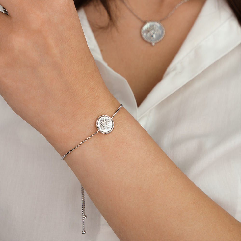 Armband 925er Silber Lebensbaum Perlmutt Weiß