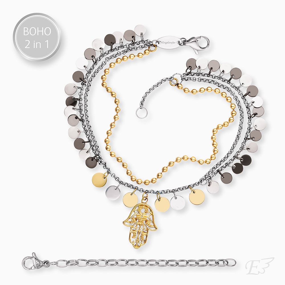 Duo 2 in 1: Armband Edelstahl BOHO Hand Fatimas Bicolor