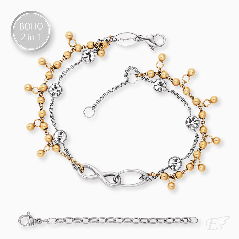 Duo 2 in 1: Armband Edelstahl BOHO Infinity Bicolor