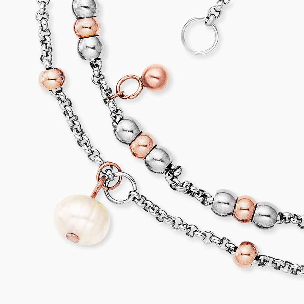 Duo 2 in 1: Armband Edelstahl BOHO Bicolor mit Süßwasserperlen