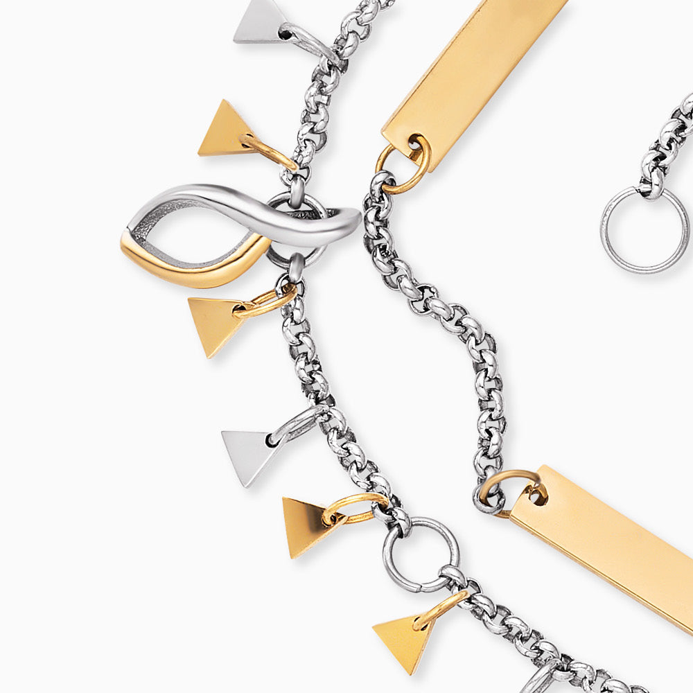 Duo 2 in 1: Armband Edelstahl BOHO Triangle Bicolor