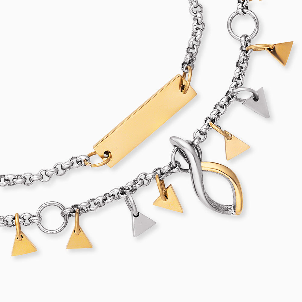 Duo 2 in 1: Armband Edelstahl BOHO Triangle Bicolor