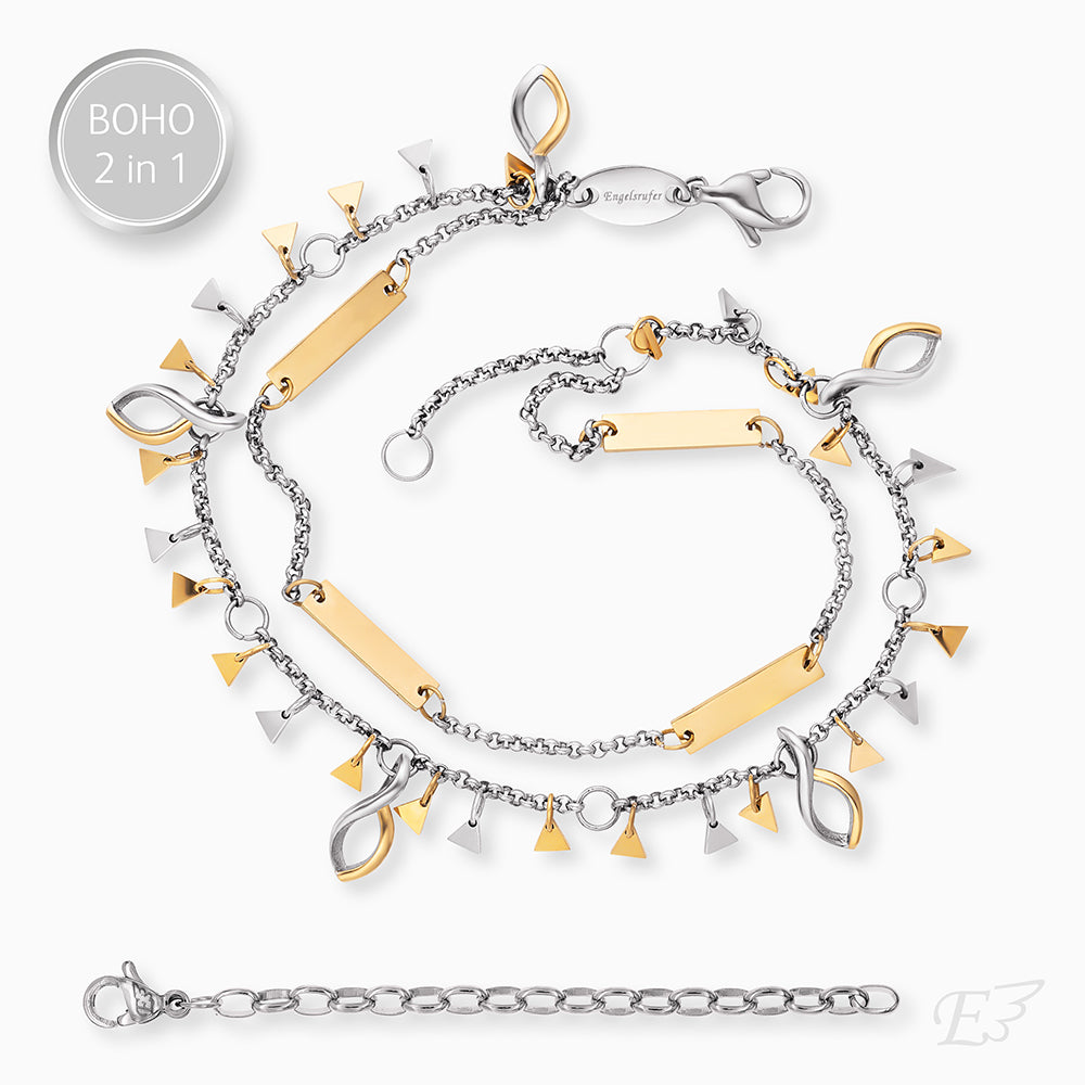 Duo 2 in 1: Armband Edelstahl BOHO Triangle Bicolor