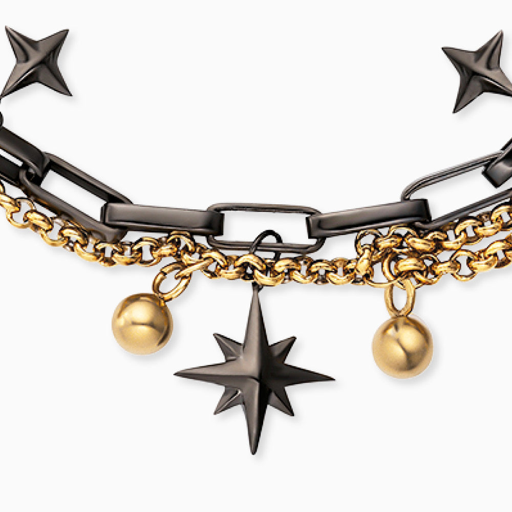 Duo 2 in 1: Armband Edelstahl BOHO Windrose Bicolor mit Süßwasserperlen