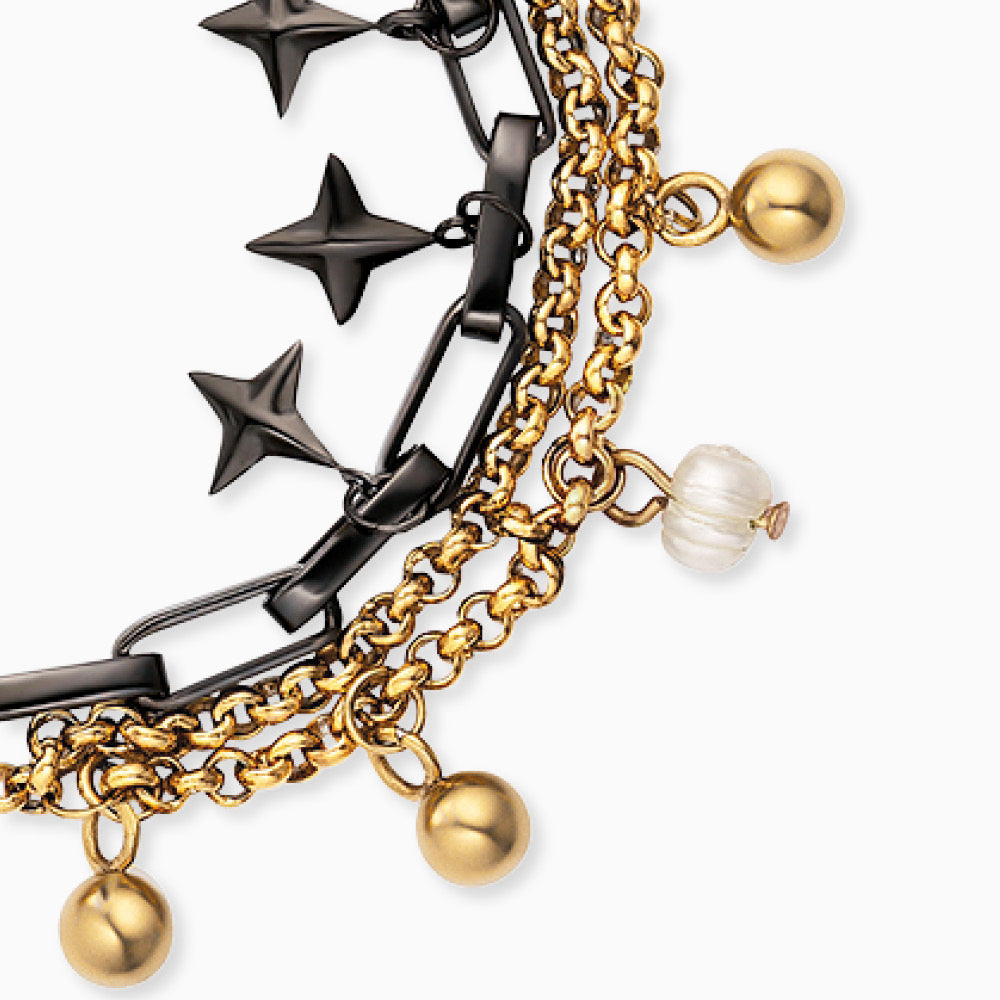Duo 2 in 1: Armband Edelstahl BOHO Windrose Bicolor mit Süßwasserperlen
