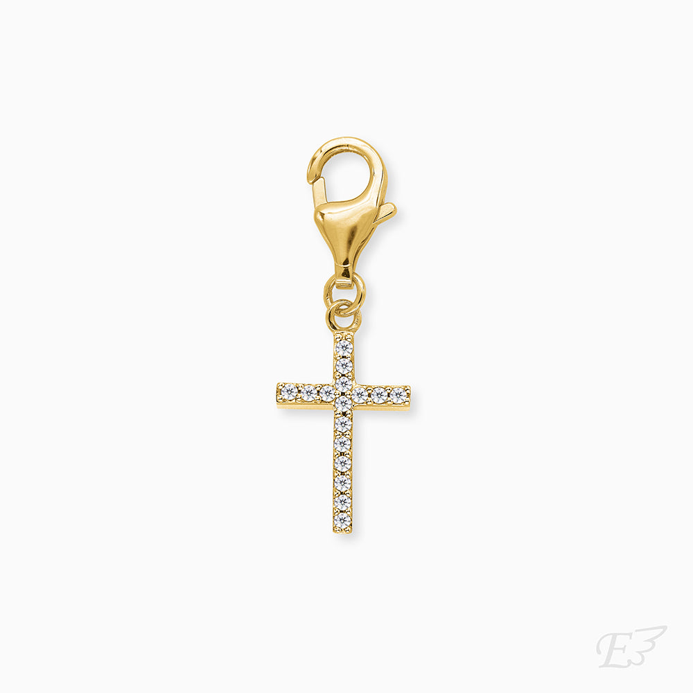 Charm 925er Silber Kreuz Gold mit Zirkonia