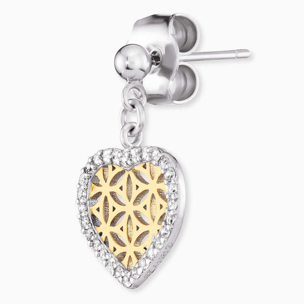 Ohrrstecker 925er Silber Lebensblume Herz Bicolor mit Zirkonia