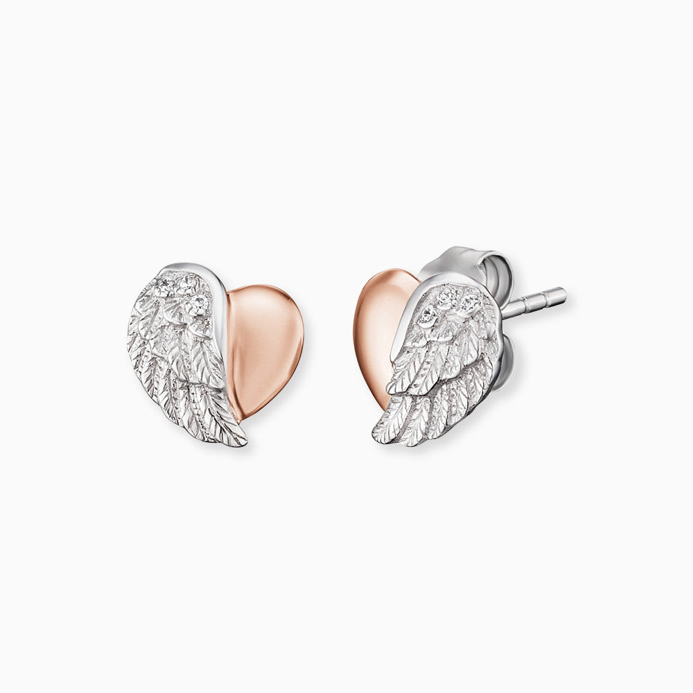 Ohrstecker 925er Silber Herzflügel Bicolor Roségold mit Zirkonia