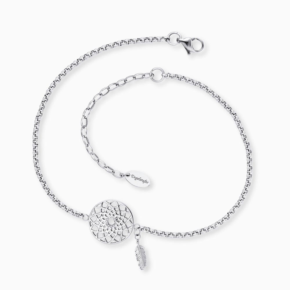 Fußkette Edelstahl Traumfänger und Feder