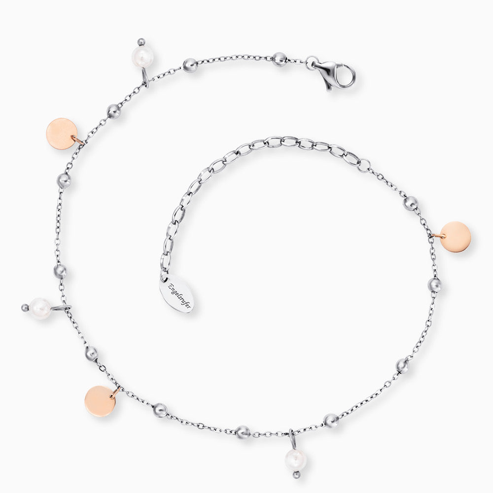 Fußkette Edelstahl Charms Bicolor mit Süßwasserperlen