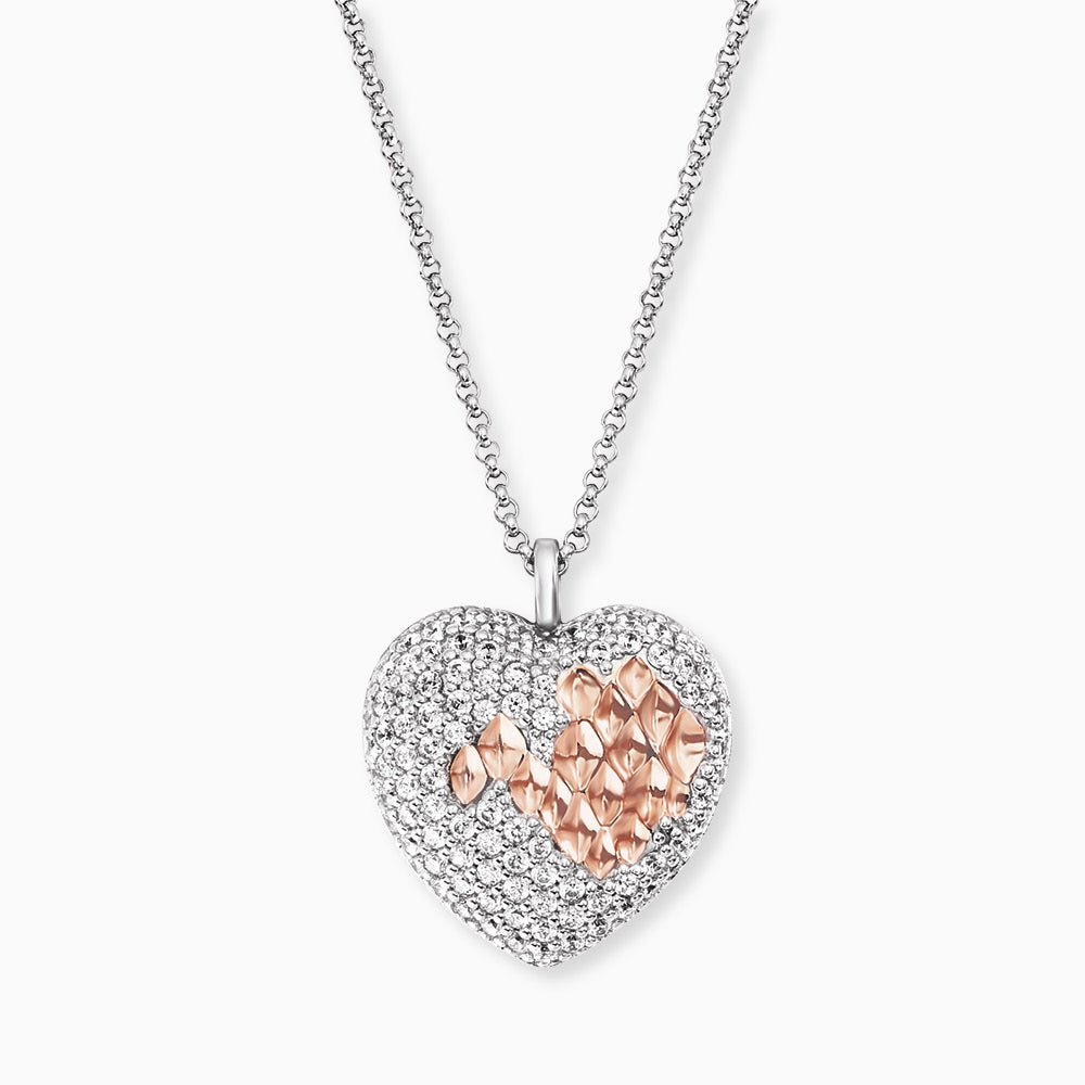 Halskette 925er Silber Herz Bicolor mit Zirkonia