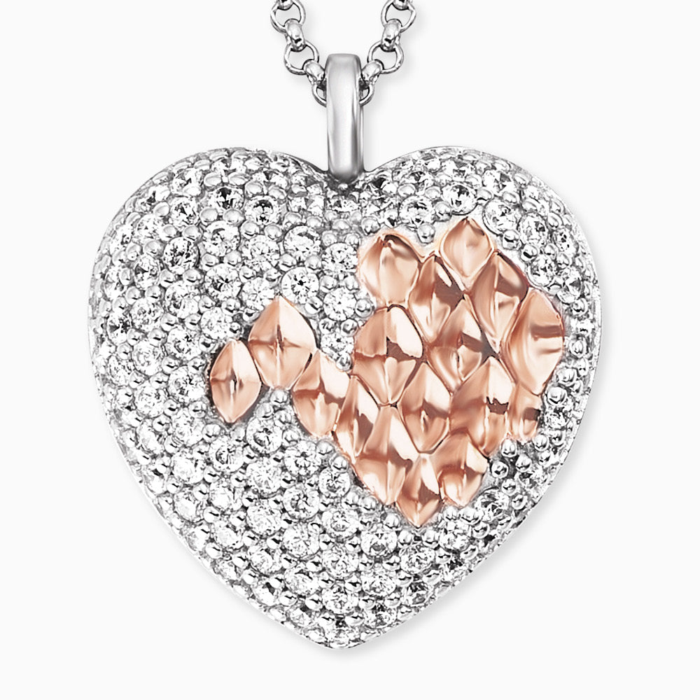 Halskette 925er Silber Herz Bicolor mit Zirkonia