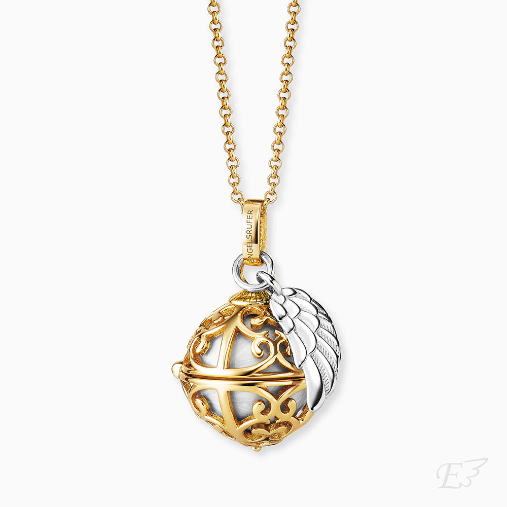 Halskette 925er Silber Engelsrufer Gold mit Klangkugel Weiß Größe XS