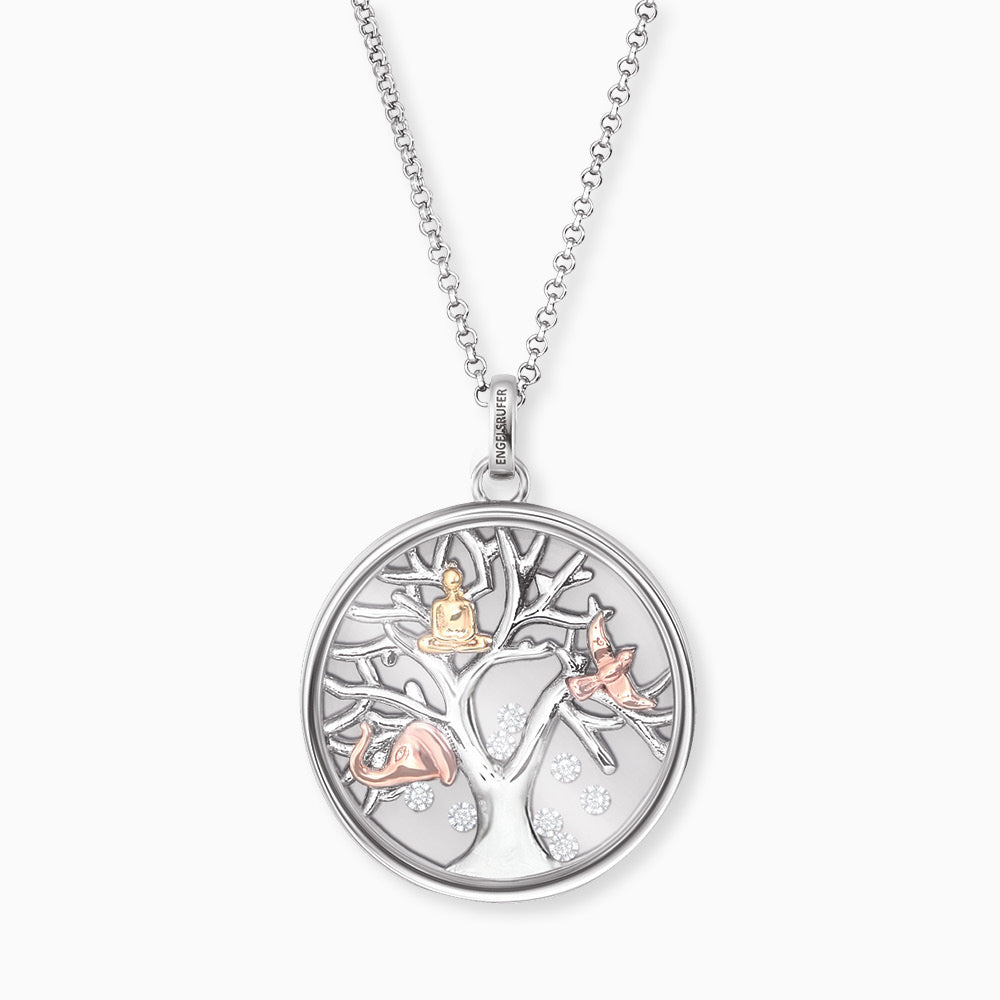 Halskette 925er Silber Lebensbaum Tricolor mit Zirkonia