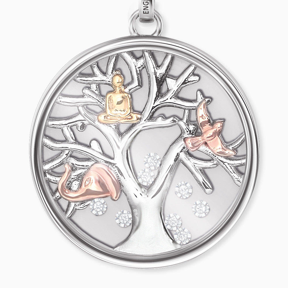 Halskette 925er Silber Lebensbaum Tricolor mit Zirkonia