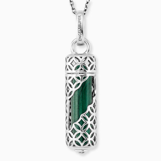Halskette 925er Silber Powerful Stone mit Kraftstein Malachit Größe M