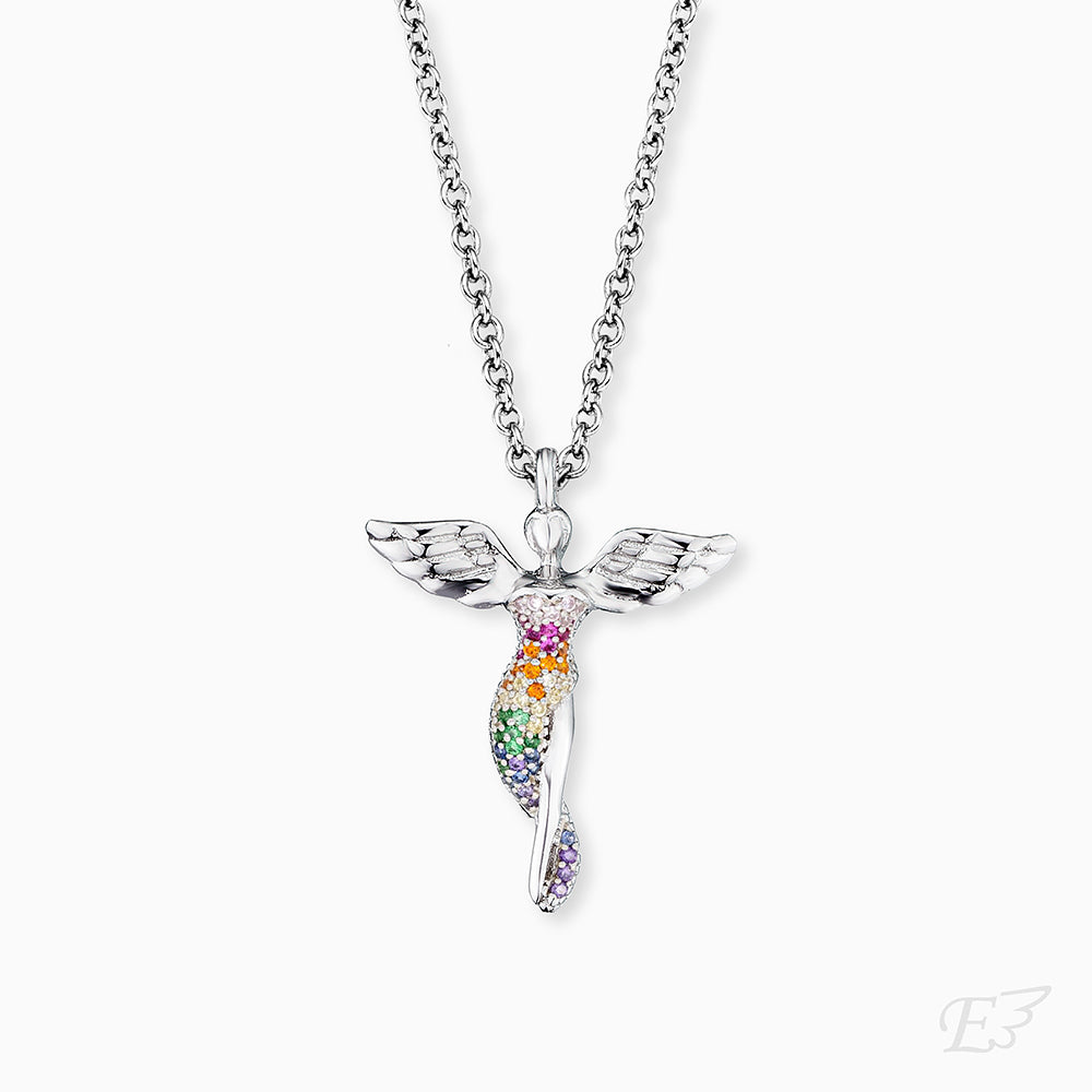 Halskette 925er Silber Schutzengel mit Zirkonia Multicolor