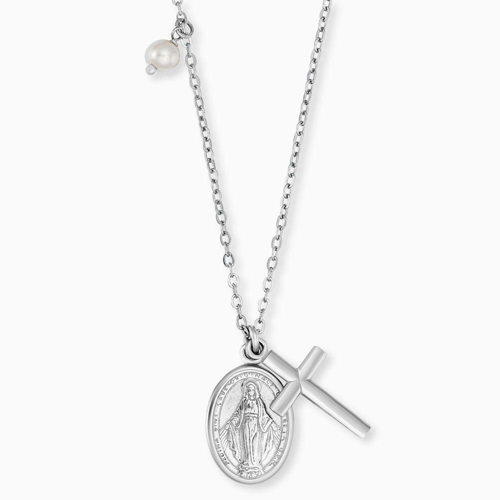Halskette 925er Silber Kreuz Maria mit Perle